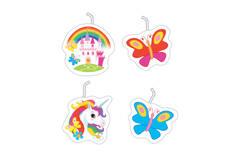 4 Mini Character Candles Unicorn Height 7.5 cm