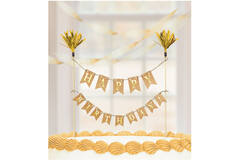 Cake Decoration Pennant Banner Paper / Wood Gold 15 x 20 cm