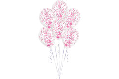 6 Latex Balloons Clear Confetti Filled Pink (1 g per Ballon)27.5 cm / 11"