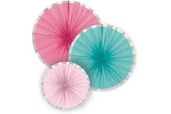 3 Fan Decorations Flamingo Paradise Paper 16 cm / 28 cm / 35 cm