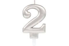 Number Candle 2 Sparkling Celebrations with Holder Silver Wax / Plastic Height 9.3 cm