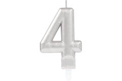 Number Candle 4 Sparkling Celebrations with Holder Silver Wax / Plastic Height 9.3 cm