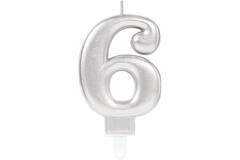 Number Candle 6 Sparkling Celebrations with Holder Silver Wax / Plastic Height 9.3 cm