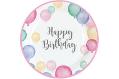 8 Plates Happy Birthday Pastel Round Paper 23 cm