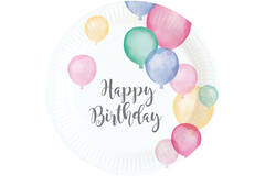 8 Plates Happy Birthday Pastel Round Papier 18 cm