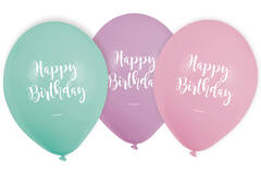 6 Latex Balloons Happy Birthday Pastel 22.8 cm / 9"