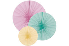 3 Fan Decorations Happy Birthday Pastel Paper 16 cm / 28 cm / 35 cm