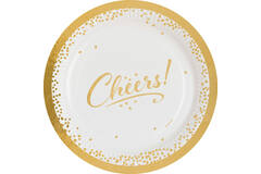 8 Plates Cheers Golden Wishes Round Paper 23 cm