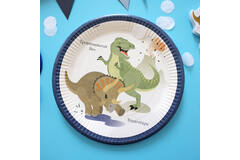 8 Plates Happy Dinosaur Round Paper 23 cm