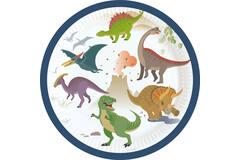 8 Plates Happy Dinosaur Round Paper 18 cm