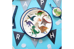 8 Plates Happy Dinosaur Round Paper 18 cm
