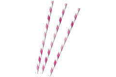12 Drinking Straws Hot Pink Paper 19.7 cm
