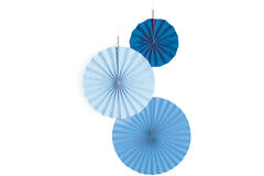 3 Fan Decorations Sky Blue Paper 18 cm / 30 cm / 38 cm