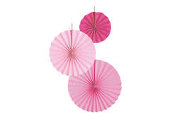 3 Fan Decorations Hot Pink Paper 18 cm / 30 cm / 38 cm