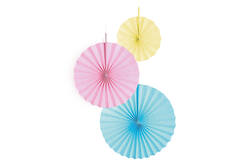 3 Fan Decorations Pastel Rainbow Paper 18 cm / 30 cm / 38 cm