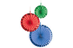 3 Fan Decorations Bright Rainbow Paper 18 cm / 30 cm / 38 cm