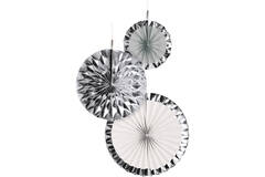 3 Fan Decorations Silver Dream Paper 18 cm / 30 cm / 38 cm