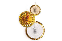 3 Fan Decorations Gold Brush Paper 18 cm / 30 cm / 38 cm