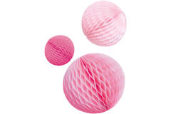 3 Honeycomb Decorations Hot Pink Paper 14 cm / 18 cm / 22 cm