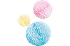 3 Honeycomb Decorations Pastel Rainbow Paper 14 cm / 18 cm / 22 cm