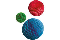 3 Honeycomb Decorations Bright Rainbow Paper 14 cm / 18 cm / 22 cm
