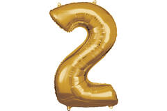 Large Number 2 Gold Foil Balloon N34 Packaged 92 cm x 57 cm