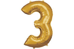 Large Number 3 Gold Foil Balloon N34 Packaged 92 cm x 58 cm