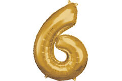 Large Number 6 Gold Foil Balloon N34 Packaged 88 cm x 60 cm