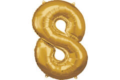 Large Number 8 Gold Foil Balloon N34 Packaged 86 cm x 57 cm