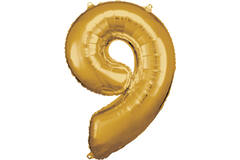 Large Number 9 Gold Foil Balloon N34 Packaged 89 cm x 60 cm