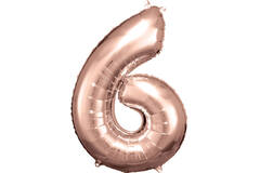Large Number 6 Rose Gold Foil Balloon N34 Packaged 88 cm x 60 cm