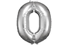 Large Number 0 Silver Foil Balloon N34 Packaged 86 cm x 70 c