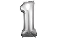 Large Number 1 Silver Foil Balloon N34 Packaged 88 cm x 38 c