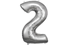 Large Number 2 Silver Foil Balloon N34 Packaged 92 cm x 57 c