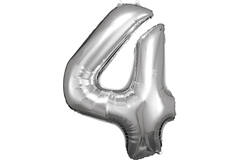 Large Number 4 Silver Foil Balloon N34 Packaged 93 cm x 65 c
