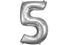 Large Number 5 Silver Foil Balloon N34 Packaged 92 cm x 57 c