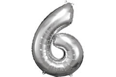 Large Number 6 Silver Foil Balloon N34 Packaged 88 cm x 60 c