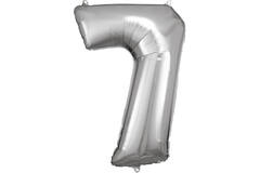 Large Number 7 Silver Foil Balloon N34 Packaged 84 cm x 57 c
