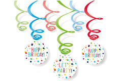 6 Swirl Decorations Confetti Birthday Foil / Paper 80 cm