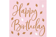16 Napkins Rose Gold Birthday Happy Birthday 33 x 33 cm