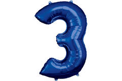 Large Number 3 Blue Foil Balloon N34 Packaged 92 cm x 58 cm