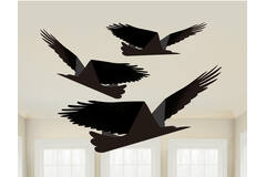 3 Paper Raven on String Hanging Decoration