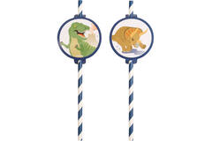 8 Paper Drinking Straws Happy Dinosaur 19,7 cm