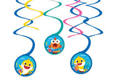 6 Swirl Decorations Baby Shark Paper 30 cm, 60 cm