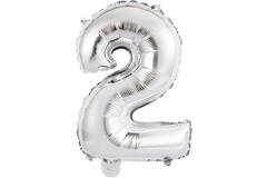 Mini Number 2 Silver Foil Balloon N16 Packaged 34 cm x 24 cm