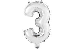 Mini Number 3 Silver Foil Balloon N16 Packaged 34 cm x 21 cm