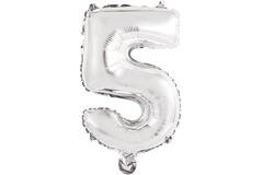 Mini Number 5 Silver Foil Balloon N16 Packaged 34 cm x 22 cm