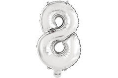 Mini Number 8 Silver Foil Balloon N16 Packaged 36 cm x 22 cm