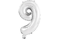 Mini Number 9 Silver Foil Balloon N16 Packaged 36 cm x 22 cm