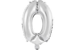 Mini Number 0 Silver Foil Balloon N16 Packaged 34 cm x 23 cm